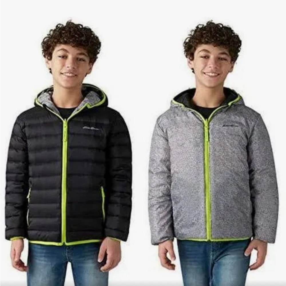 Eddie Bauer Kids Black and Gray Puffers with Neon Accents